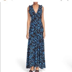 Rebecca Taylor 6 silk  Black and Blue Floral Women's maxi dress Kyoto